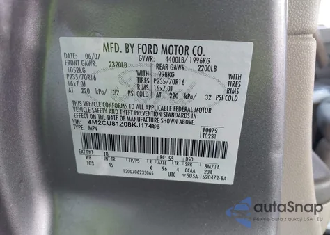 2008 Mercury Mariner I4 from USA, damaged, VIN 4M2CU81Z08KJ17486